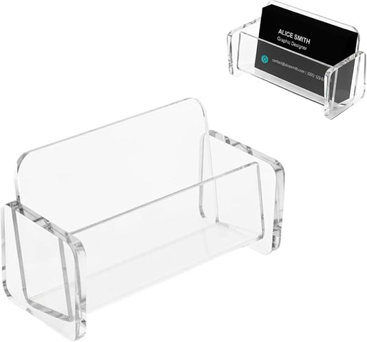 Acrylic Business Card Holder | Clear Business Card Organizer for Horzontal Cards | Plastic Business Card Display for Desk Organization | Office Desk Accessories