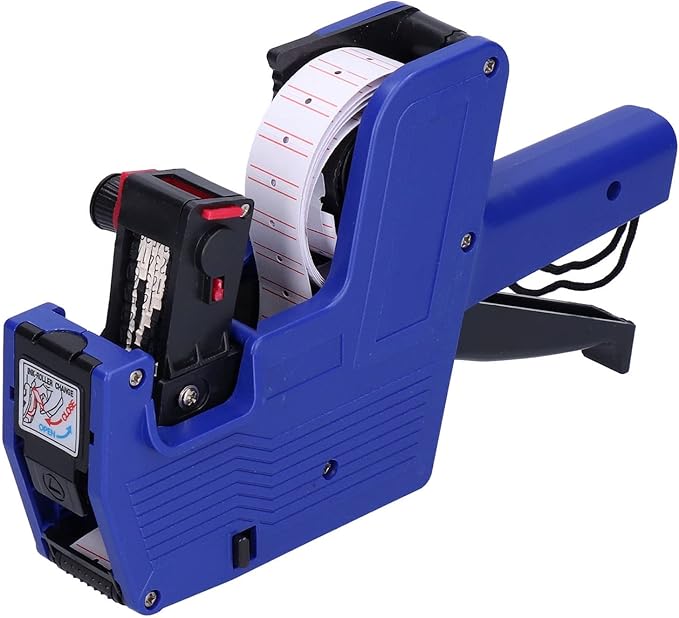 Price, Label Applicator Price Tag 8 Digits Price Tag Coding Machine with 10pcs White Red Lines Sticker Labels + Ink Blue
