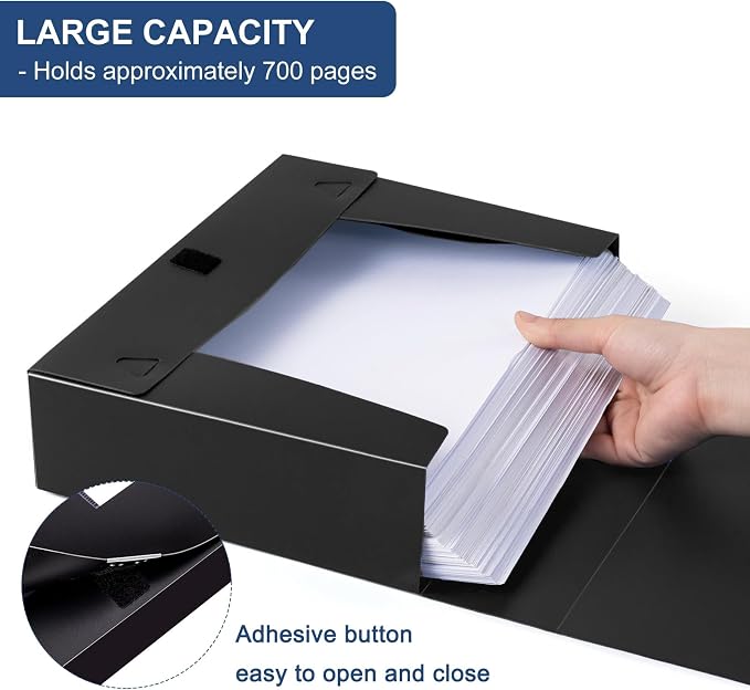 Storage File Boxes A4, 5 Pack Foldable Plastic Archives Cases with Lid, 30.8 x 23.5 x 7.5cm, Document File Folder Organizer Storage Filing Box for Office School, Black