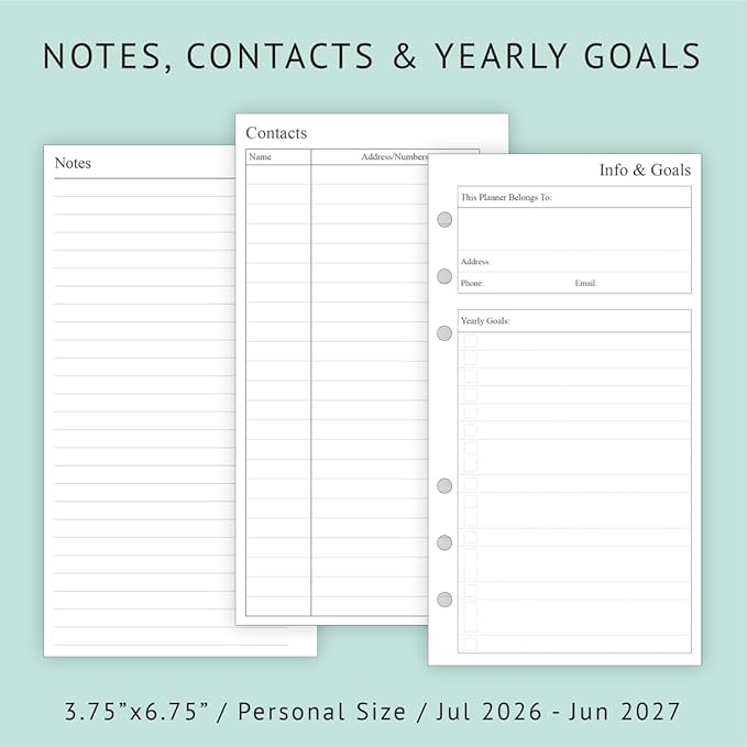 newestor 2026-2027 Weekly & Monthly Planner Refill, 3-3/4" x 6-3/4", Jul 2026 - Jun 2027, Personal/Compact/Size 3