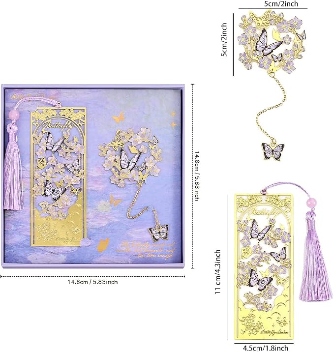 icceemee 2pcs Bookmark Butterfly Flower Theme Pretty Book Marks Set with Bookmarks for Women, Cute Book Markers for Writers, Kids, Teens, Men Readers, Reading Accessories Gifts for Book Lovers