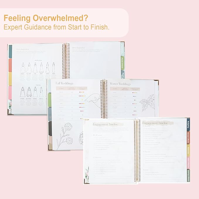 COMIX Wedding Planner Book and Organizer, Wedding Planner Binder for Bride, Undated Keepsake Planner with12-Month Calendar, Seasonal Guides & Tips, Gift for Engaged Couples, Bride
