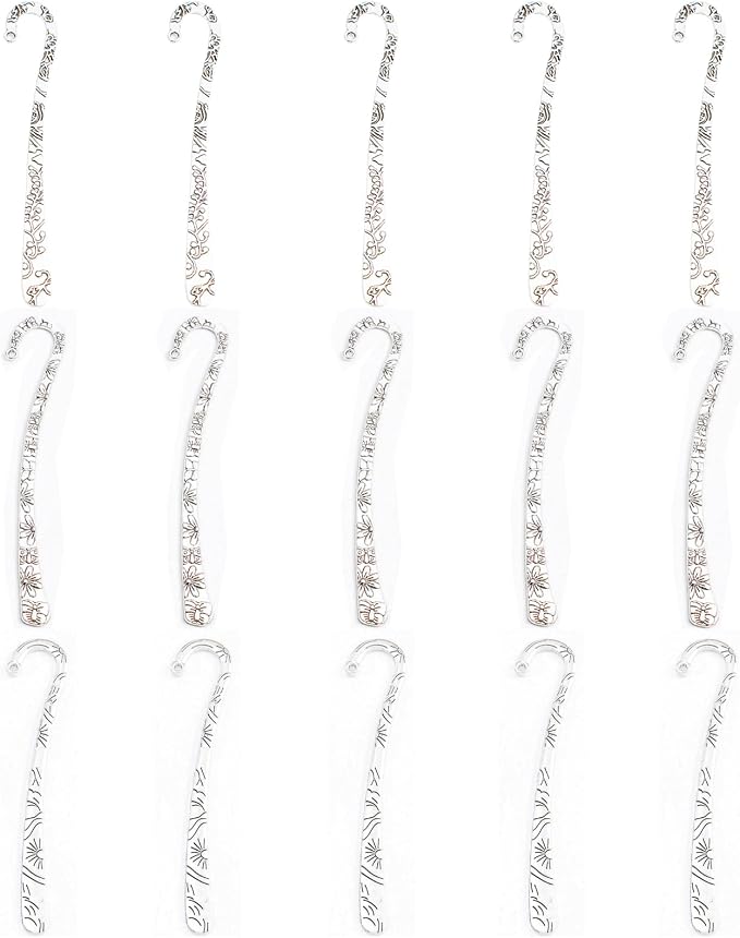 15 Pack Metal Bookmark - Silver Metal Bookmark Hairpin Hook Carved Antique Vintage with Loop Book Markers Embossed Bookmarks, Jewelry Making Charms