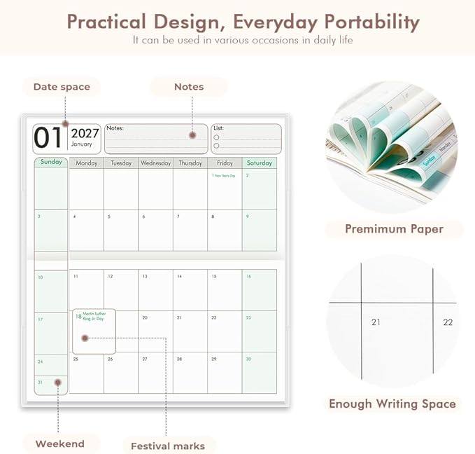 Pocket Calendar 2027-2028 for Purse, Small Pocket Planner 2027-2028 for Purse 3.5×6.5In, 24 Month Organizer from Jan 2027- Dec 2028 Mini Planner with Pvc Cover for Organizing & Planning