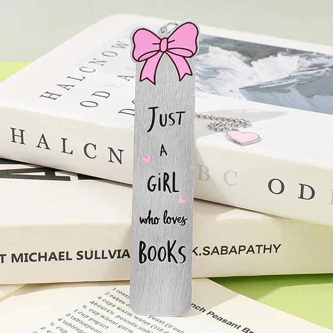 Pink Bow Metal Bookmark Gift Silver Chain Pendant with Bow for Women's Christmas Gift Book Lover Book Accessories School Supplies Office Stationery (Bow Bookmark 4PCS)