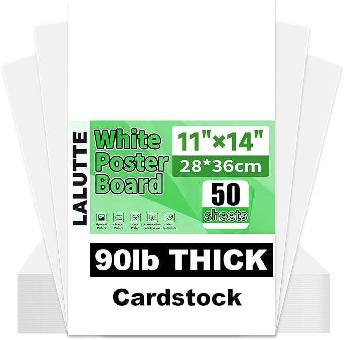 50Pcs White Poster Board 11"X14", 250GSM Thickness Poster Paper, Glossy& Matte Side Large Posterboard, Poster Board Bulk For School Arts Crafts,Project Presentations,Drawing,Office,Displays, Signs