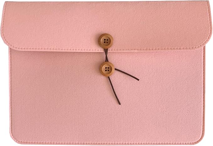A4 Document Holder Felt File Folder Paper Portfolio Case Letter Envelope Folders with String Tie Closure (1, Pink)