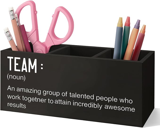 Office Gifts Decor Organizer Team Appreciation Wooden Pen Pencil Holder for Employees Coworkers, Teamwork Gifts, Office Desk Decorations Accessories for Work Women Men Home Desk