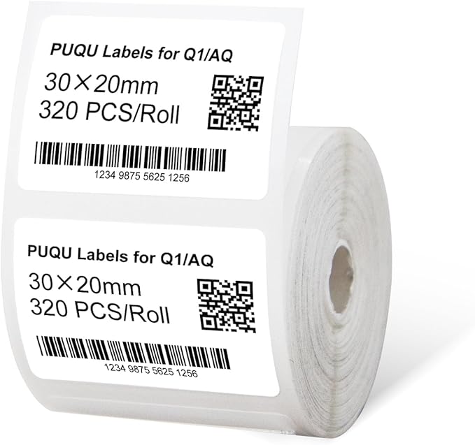 PUQU 30x20mm Direct Thermal Sticker Labels, Self-Adhesive All-Purpose Label Maker Tape, Compatible with AQ/Q1 Series Label Printer, Refills Standard Laminated Office Labeling, 1 Rolls of 320 Labels