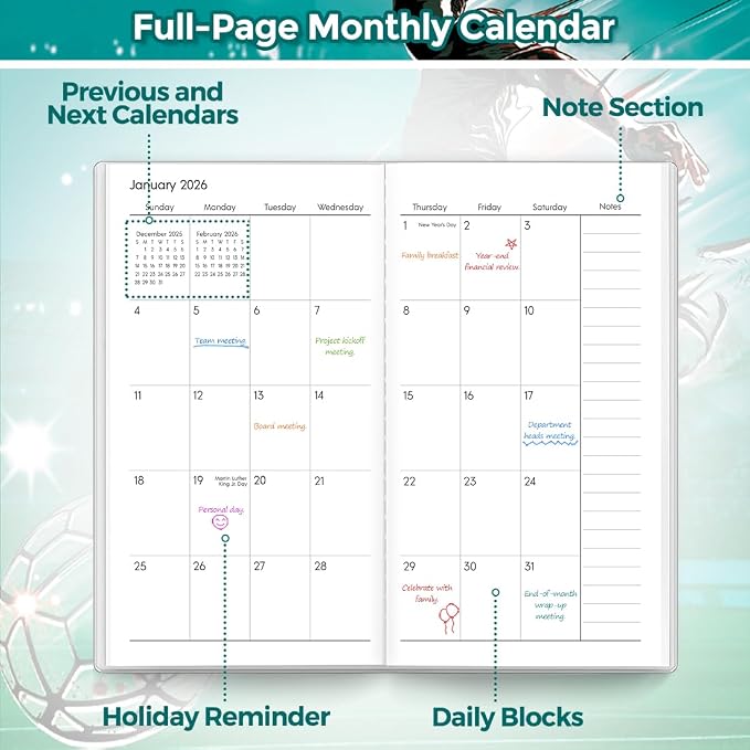 SKYDUE Pocket Calendar 2026-2027, Pocket Monthly Planner Jan 2026 - Dec 2027 for Purse, 6.7" X 3.7" 24-Month Small Planner, Academic Year Calendar, Compact Design with Plastic Sleeve
