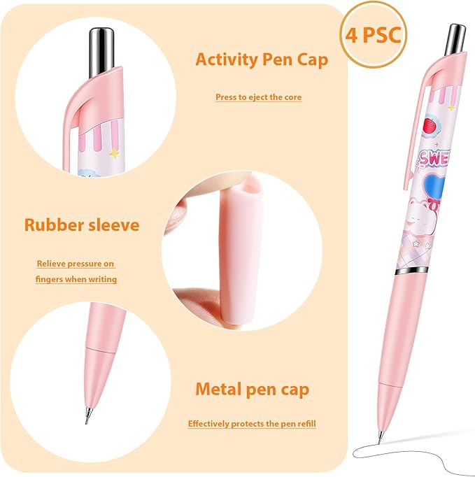 4Pcs Pink Cute Cat Mechanical Pencils 0.5mm Green Mechanical Pencil Kawaii Cartoon Cat Mechanical Pencil School Pencil Cat Gifts for Women Man