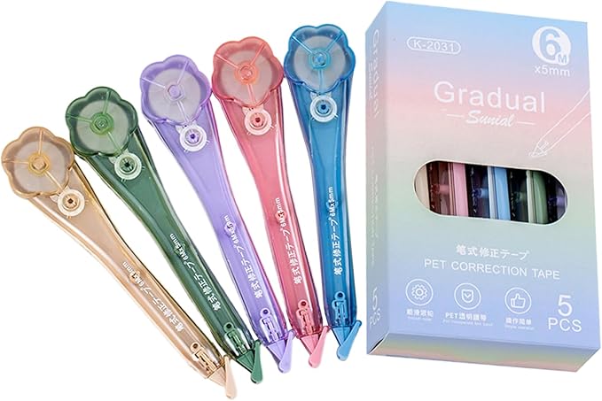 Correction Tape Pen, 5 Pieces Flower-Shaped Smooth Corrector Tape, Stationery Tool for Students, Teachers, Writers, Journalists, Artists, Accountants, Homework, Journaling, Crafting, Home, and Office