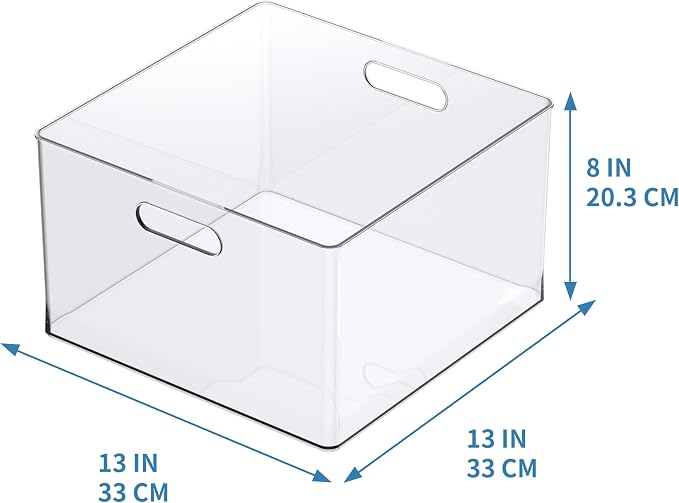 Simply Tidy 13" x 13" Clear Storage Bin with Handles - Stackable Plastic Organizer for Paper, Crafts, and Office Supplies - 1 Pack