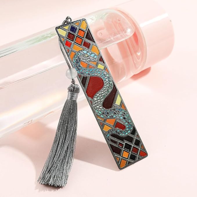 feimeng jewelry Gothic Horror Snake Bookmark with Tassel Gifts for Book Lovers - Unique Brass Book Mark Reading Supplies, Book Accessories for Women Men