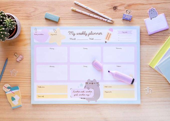 To Do List Notepad Pusheen Calendar A3 | Daily, Weekly Planner | ADHD Planner Pad | 54 Tear-Off Sheets 90 gsm | Pusheen Stationery | Improve Productivity | Task Planner