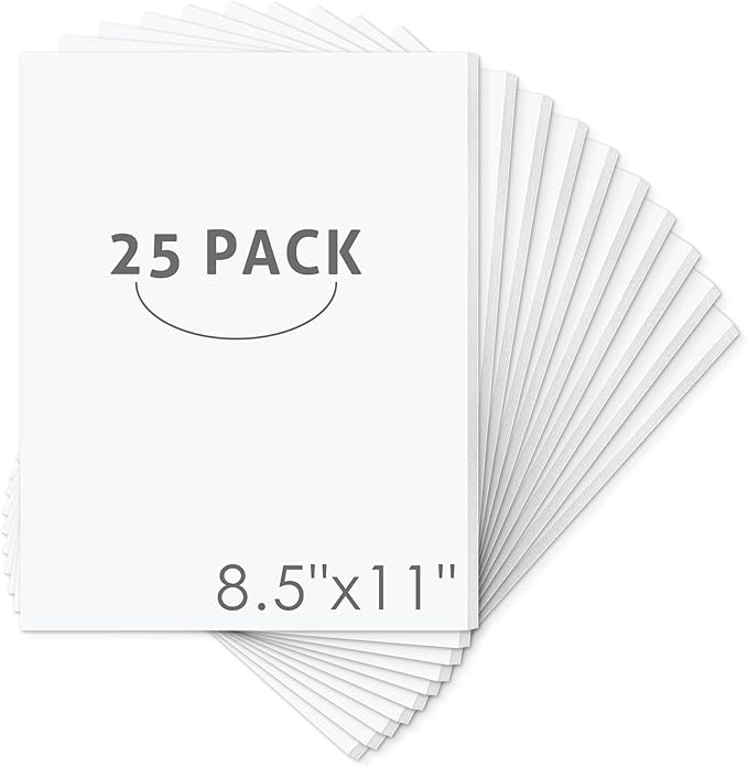 Mat Board Center, Pack of 25 Foam Core Backing Boards 1/8" (8.5x11, White)