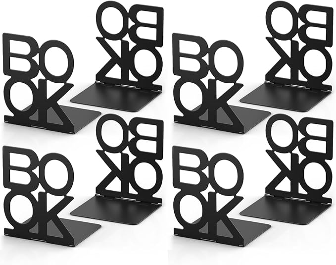 Book Ends,4 Pair Bookends Metal Bookend (Folding Book Ends 4 Pair)