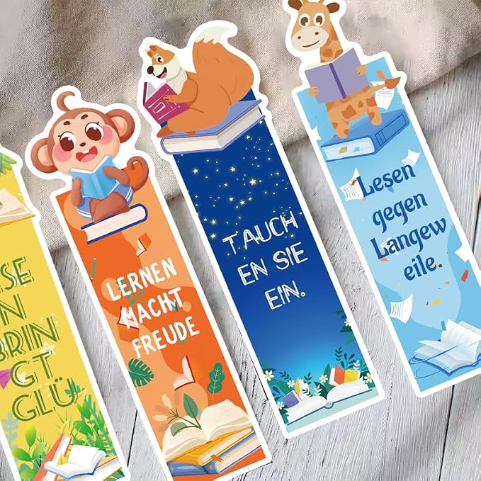 30PCS German Animal Bookmark Set - Educational Bookmarks with German Animal Names & Illustrations, Language Learning Tools for Students, Teachers, Kids Classroom Supplies