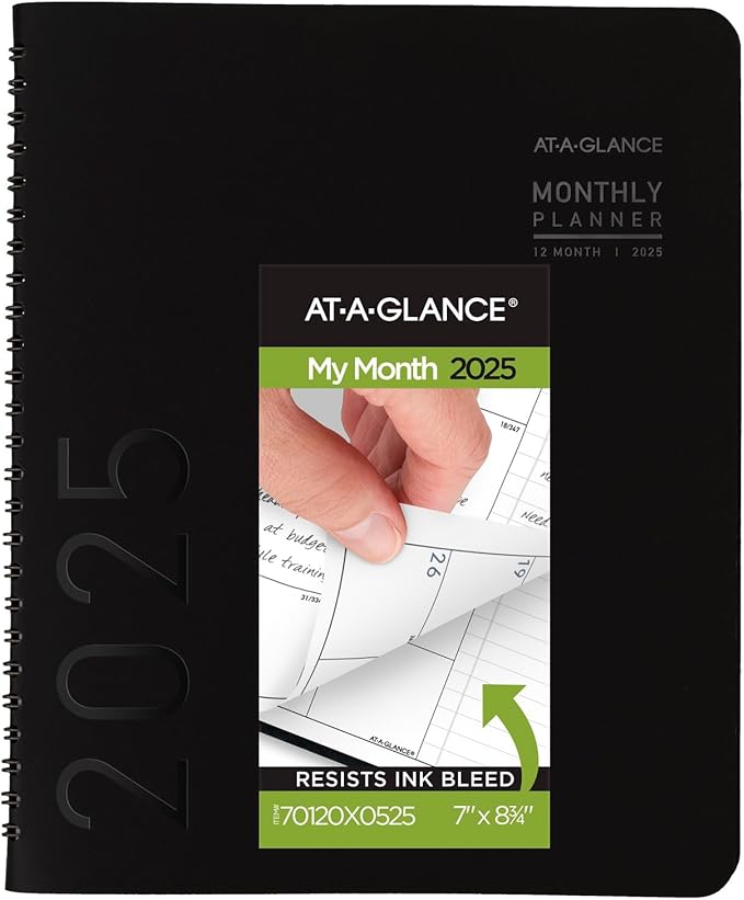 AT-A-GLANCE 2025 Planner, Monthly, 7" x 8-3/4", Medium, Contemporary, Black (70120X0525)