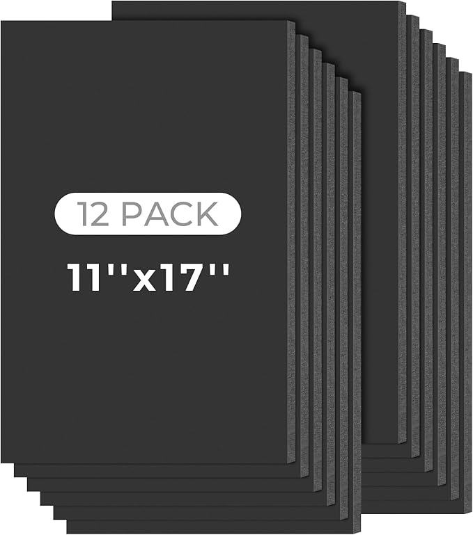Mat Board Center, 12 Pack 11x17 Black Foam Boards, Acid Free Foam Core Board, 1/8 inch Thick