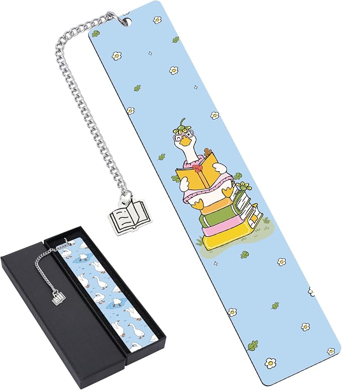 Cute Goose Metal Bookmarks - Funny Silly Book Mark for Reading Women Blue Personalized Page Makers for Kids Book Lover Bookish Reader Students Birthday Gifts School Office Club Accessories