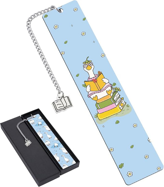 Cute Goose Metal Bookmarks - Funny Silly Book Mark for Reading Women Blue Personalized Page Makers for Kids Book Lover Bookish Reader Students Birthday Gifts School Office Club Accessories