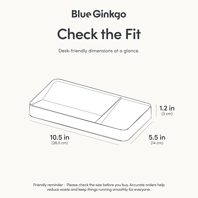 BLUE GINKGO Desk Tray – Korean-Made Organizer for Notes, Pens, Pencils, and Accessories (Double-sided, White)