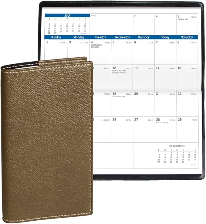 Quo Vadis 2024 Visoplan - Monthly Planner - 12 Months, Jan. to Dec. - 6 3/4 x 3 1/2" - Grained Faux Leather Club Bronze - Pocket Calendar Organizer