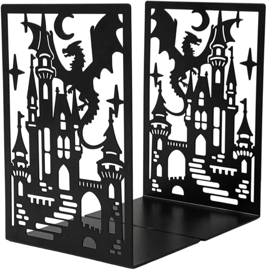 Book Ends, Bookends, Book Ends for Shelves, 1Pair Non Skid Metal Book Divider Decorative Holder, Abstract Art Desgin Book Stopper Supports for Office, Home (Dragon D)