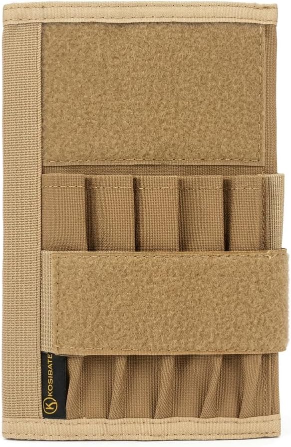 KOSIBATE Tactical Notebook Cover for 5" x 8" Field Notebook, Military Army Greenbook Cover with Hook & Loop Patch Panel, Nylon Durable Organizer with Pen Slots for Work, Outdoor, EDC(Tan)