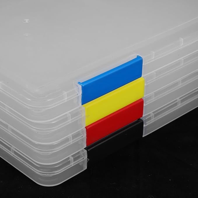 TEHAUX Transparent File Storage Box 9.45 Inch Clear Plastic Document Organizer with Snap-Tight Buckle Stackable Office File Container for Paperwork and Student Supplies