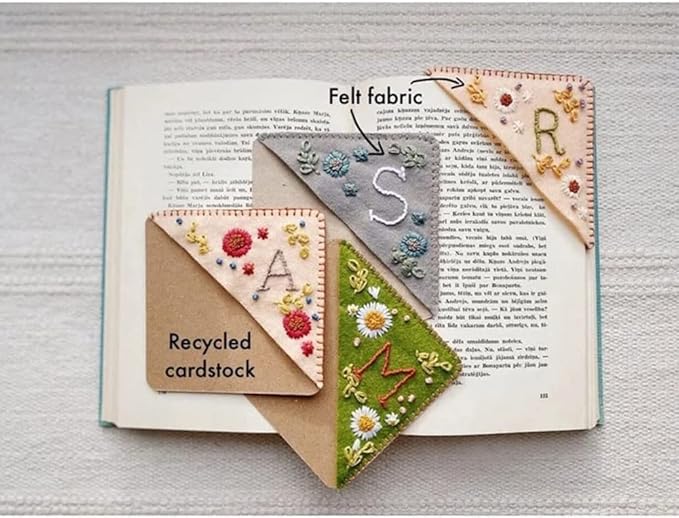 Personalized Hand Embroidered Corner Bookmark, 26 Letters Cute Flower Embroidered Corner Bookmark Embroidery Book Marker Clip for Book Lovers Bookmarks for Reading Lovers Meaningful GIF (Summer, E)
