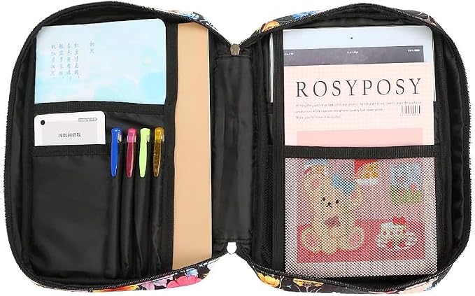 Bible Cover Carrying Book Case Church Bag Bible Protective with Handleand Zippered Back Pocket, Gift for Girls Women Men Father Kids (Black Flower)