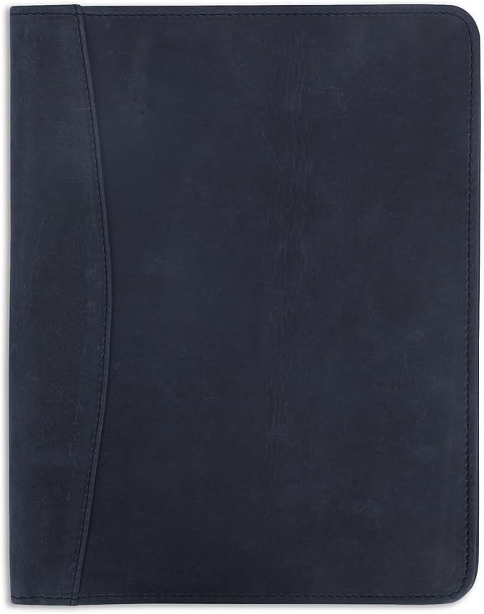 Heavy Duty Buffalo Leather Legal Pad Portfolio Handmade Executive Notebook Binder, Professional Padfolio Organizer Gift for Men and Women Genuine Leather Resume Document Holder (Blue)