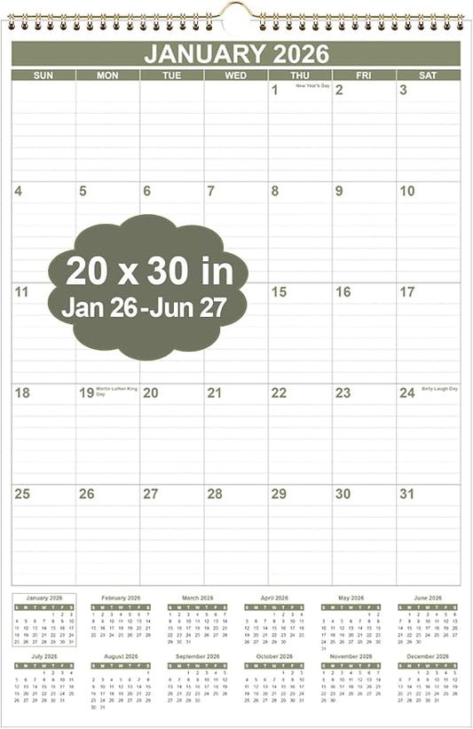 2026-2027 Wall Calendar - Large Calendar 2026-2027 from July 2026 - June 2027, 18 Months Calendar/Planner with Thick Paper, 20" x 30", Vertical, Cyan