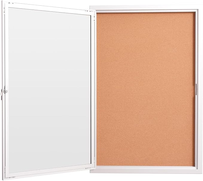 36×24 Inch Lockable Enclosed Bulletin Board, Weather-Resistant Outdoor Noticeboard with 2Locking Doors, Wall-Mounted Silver Aluminum Frame & Cork Presentation Board