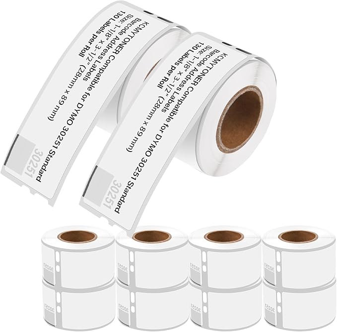 10 Roll (130 Labels/Roll) Compatible for DYMO LW 30251 White Address Barcode Labels 1-1/8" x 3-1/2" Premium Self-Adhesive Label for LabelWriter 450, 450 Turbo, 4XL, Rollo Zebra Printers