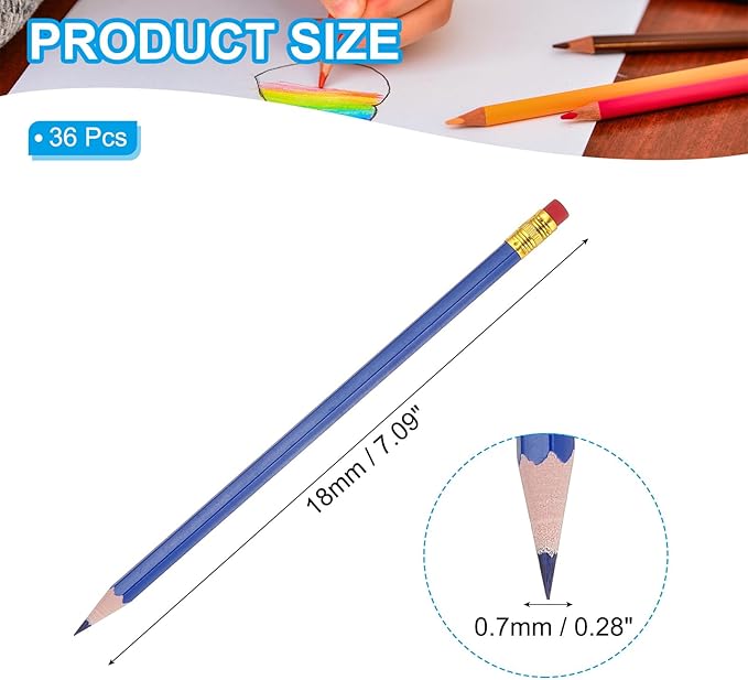 PATIKIL Erasable Colored Pencils, 36 Pcs Oil Color Pencils with Erasers Hexagonal Rod Wooden Colored Pencils for Tests Marking Grading Art Painting, Dark Blue