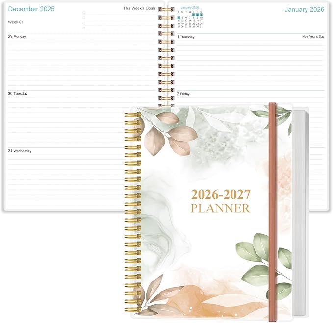 2026-2027 Planner - Weekly & Monthly Planner from January 2026 - June 2027, Planner 2026-2027 with Elastic Closure, Inner Pocket, 8.5" x 11", Rose Leaf