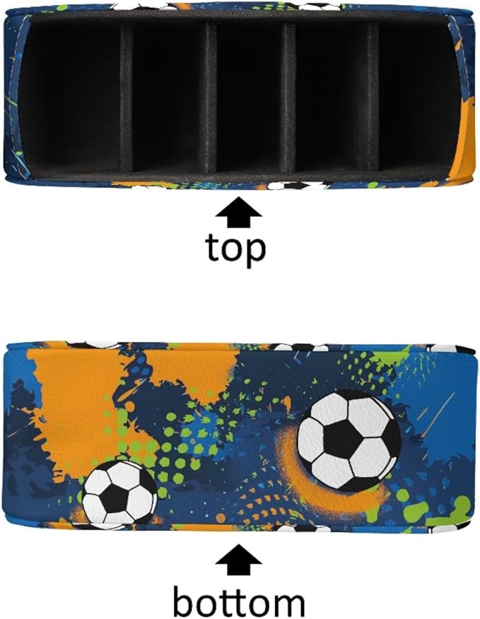 FUSURIRE Soccer Print Tv Remote Controllers Holders for Desk Bed Couch Sofa, PU Leather Desk Storage Box Multi-functional Pencil Holder,Trendy Design Home&Office Accessories