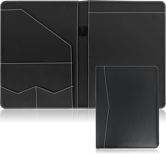 Professional Padfolio Portfolio Folder – Faux Leather Resume Organizer with Document Pockets, Card Slots & Pen Holder – Interview Folder for Job Seekers, Students & Office Meetings