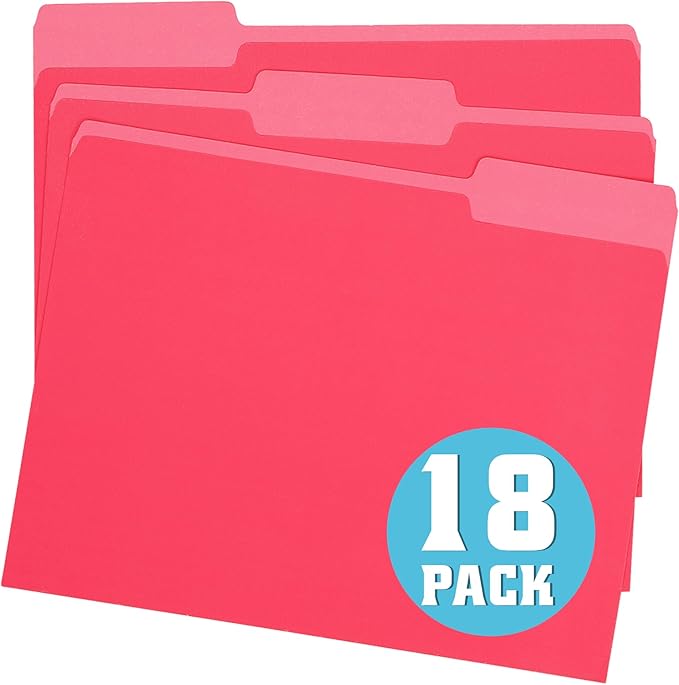 pmybupo 18Pack Light Red File Folder,1/3 Cut Tab,Letter Size,Colored File Folders,Great for Organizing and Easy File Storage