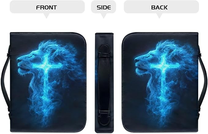 Bible Covers for Women Blue Lion Cross Waterproof Bible Holder Case for Man Portable Bible Protector PU Leather Bible Organizer Bag Large Size