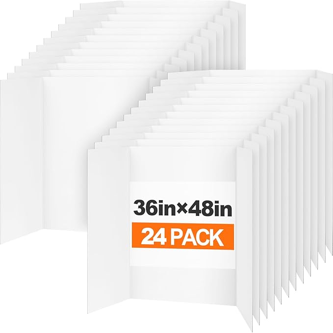 TUXITA Trifold Poster Board,24 Pack 36" x 48" Large White Corrugated Poster Boards,Science Fair Display Boards,Project Boards Perfect for School Projects, Event Displays and Business Presentations