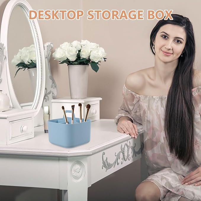 Partition Storage Basket with Handle 4-Compartment Organizer Box 6.49X6.49X6.29 Inch for Tool Storage Case Desktop Organizer for Office Art Supplies Makeup Kitchen Utensils