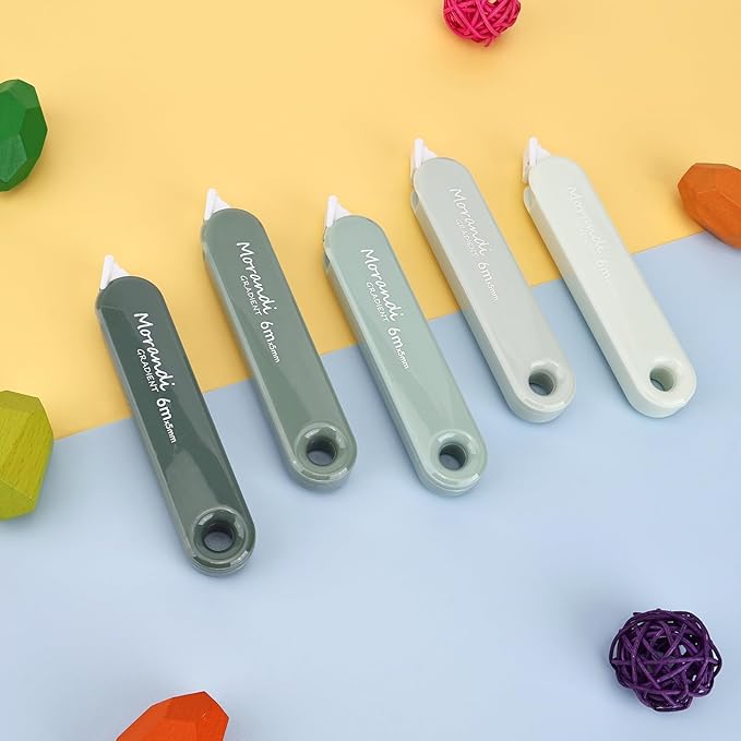 5-Piece Correction Tapes, Aesthetic Cute White Pull Out Tape, Quick Dry, Instant Correct, Easy to Use for School Office Supplies (Green)