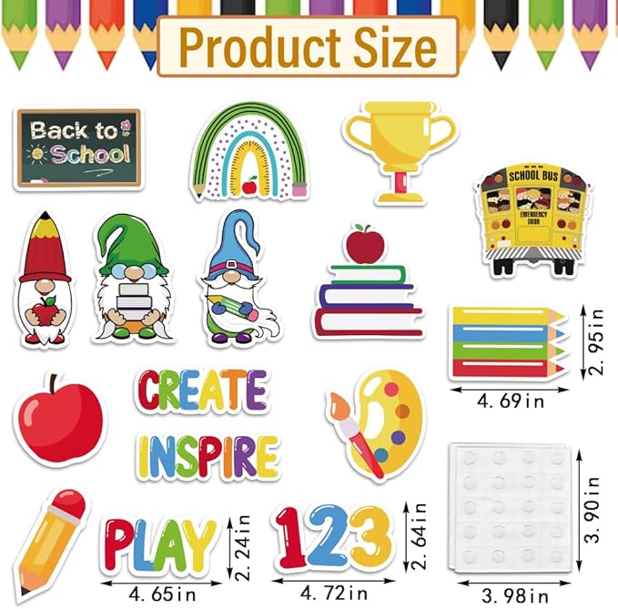 60 Pieces Back to School Cutouts Bulletin Board Decoration, First Day of School Cutouts Colorful Apple School Bus Cardboard Craft Gnomes Cut-Outs for School Classroom Kindergarten Party Supplies