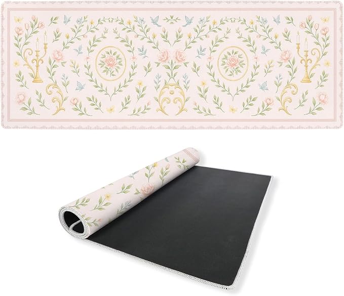 Romantic Garden Gaming Mouse Pad Large Desk Mat Soft Pink Rose Vintage Butterfly Mousepad for Keyboard and Mouse Extra Large Full Desk Computer Pads 31.5 x 11.8 Mouse Pads for Desk Home Office Gaming
