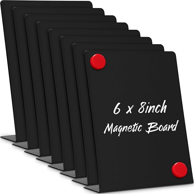 Fainne 8 Pcs Magnetic Bulletin Board with Easel Stand Mini Magnet Metal Tabletop Memo Display Board for Back to School Menu Table Office Supplies (Black,6 x 8 Inches)