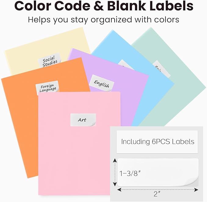 Sooez 6Pack Folders with Pockets, Pocket Folders with Extra Labels, Plastic Folders with Pockets, 2 Pocket Folders Bulk, Heavy Duty File Folders, School Folders Business Folder Office Filing Supplies